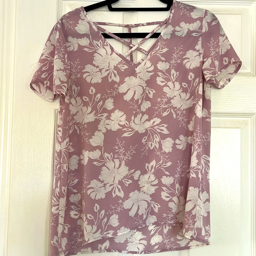 Lavender Floral Short Sleeve Blouse
